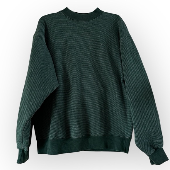 Vintage Green Stripe Crewneck Pullover Sweatshirt Fleece Inner Men's Large - Picture 1 of 8